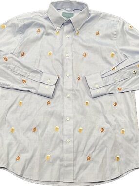 Castaway Light Blue Button-Down Shirt with Beer & Mug Embroidery